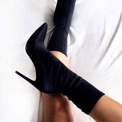 Black Pointed Sock Stiletto Heeled Boots (2335398428731)