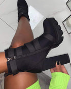 Black Zip Chunky Buckle Platform Ankle Boots (2335401246779)