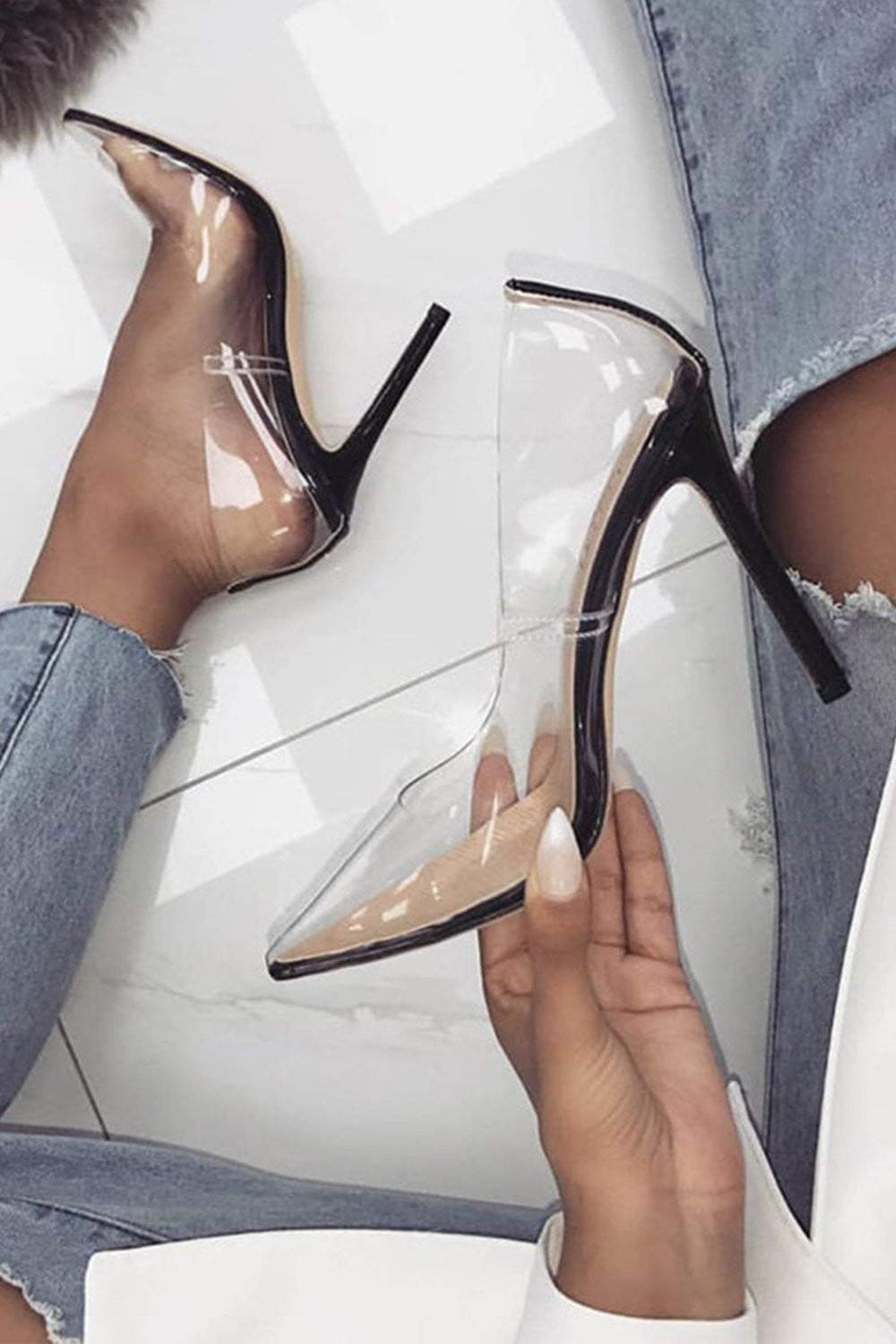 Black and clear court shoes Clearance