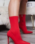 Red Pointed Sock Stiletto Heeled Boots (2335398494267)