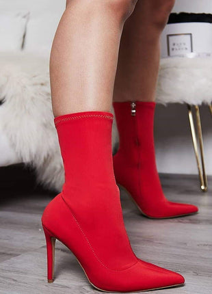 Red Pointed Sock Stiletto Heeled Boots (2335398494267)