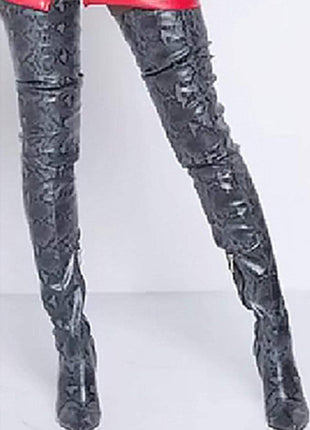Darkgray Snake Print Stiletto Thigh High Boots (2335400886331)