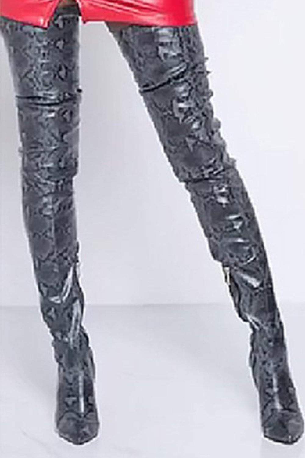 Darkgray Snake Print Stiletto Thigh High Boots (2335400886331)