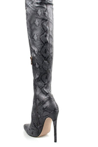 Darkgray Snake Print Stiletto Thigh High Boots (2335400886331)
