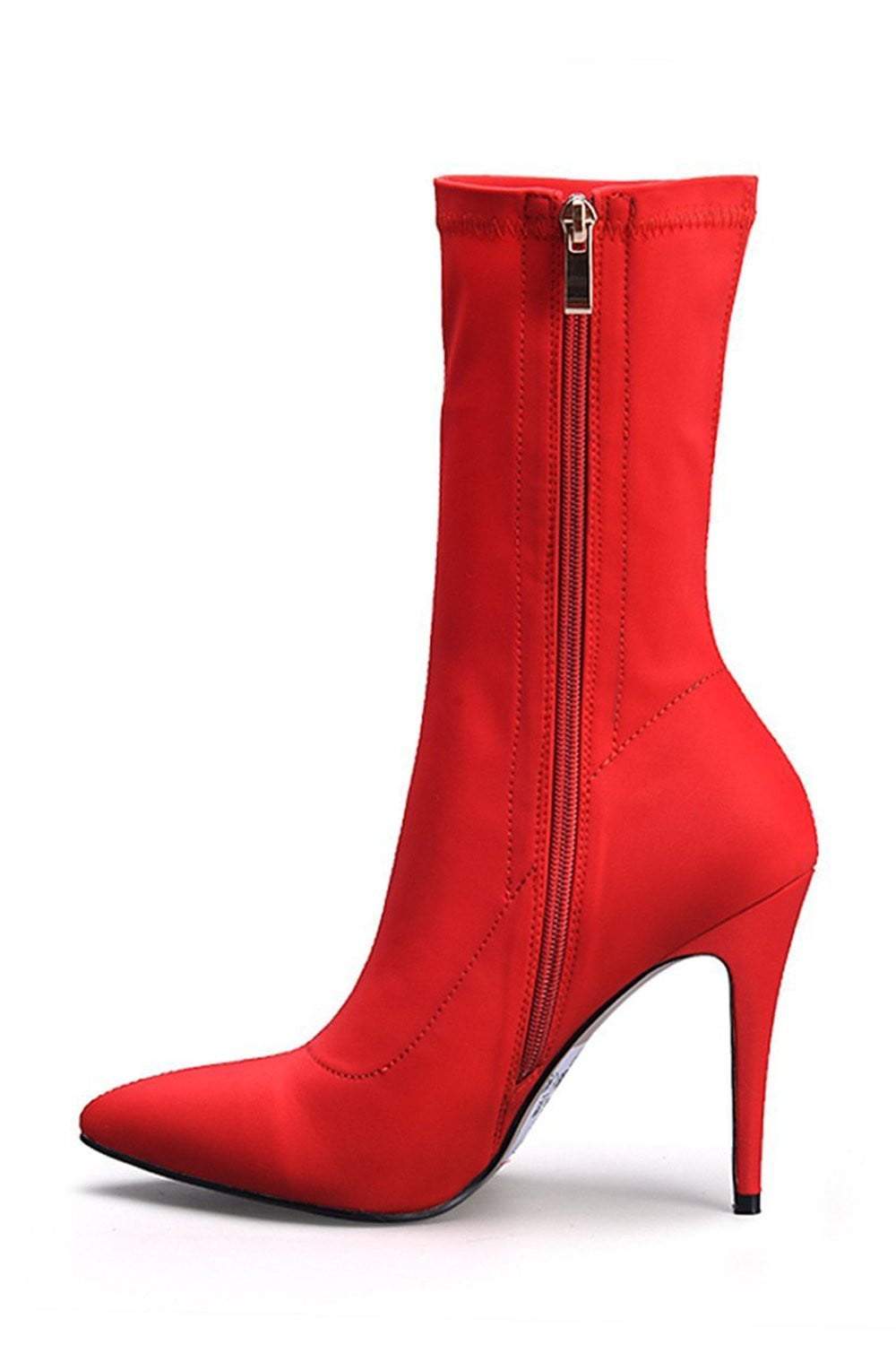 Red Satin Bow Stiletto Heel Ankle Boots|FSJshoes