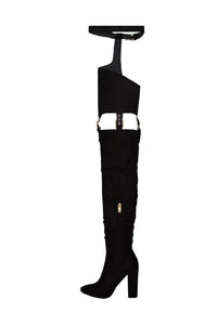 Black Suede Belted Thigh High Boots (2335396233275)