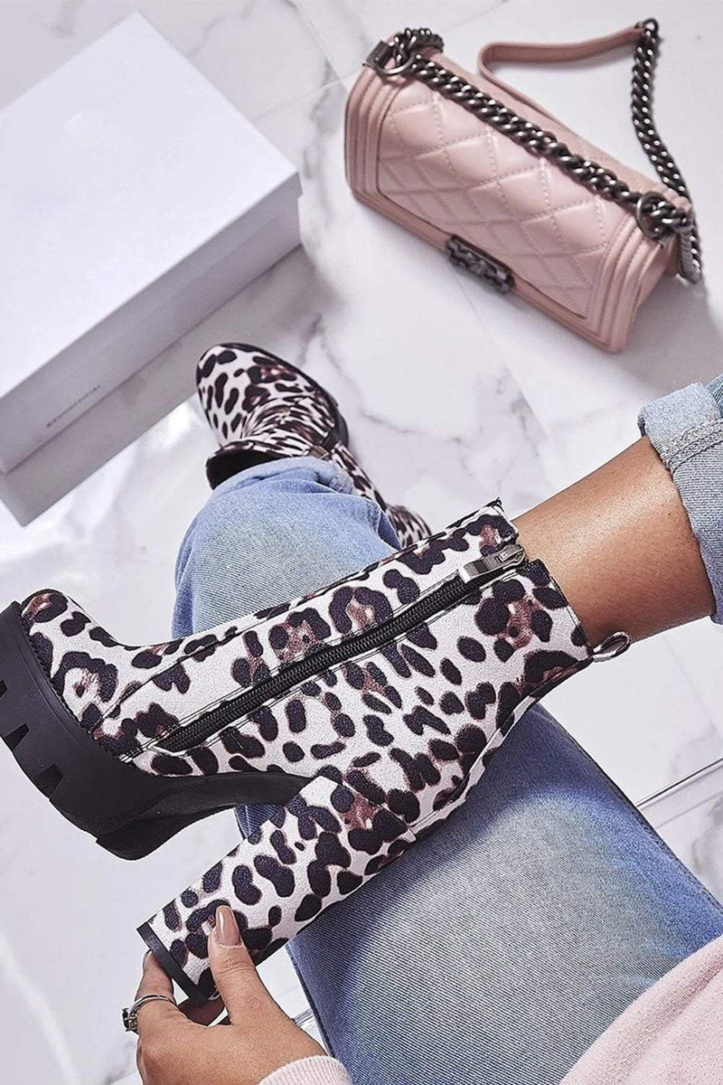 White Leopard Print Faux Suede Chunky Platform Boots (2335396102203)