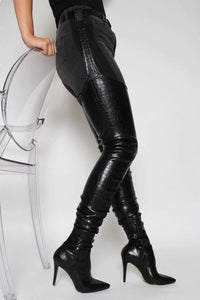 Black Croc Belted Thigh High Boots (2335396003899)
