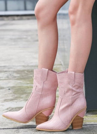 Pink Croc Cut-Out Heel Mid Western Cowboy Boots (4095660064827)