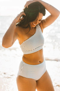 Gray Striped High Waist Bikini Bottom (2183040106555)