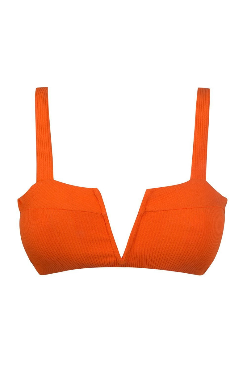 Orange Ribbed Front V Wire Bikini Top (2117254905915)