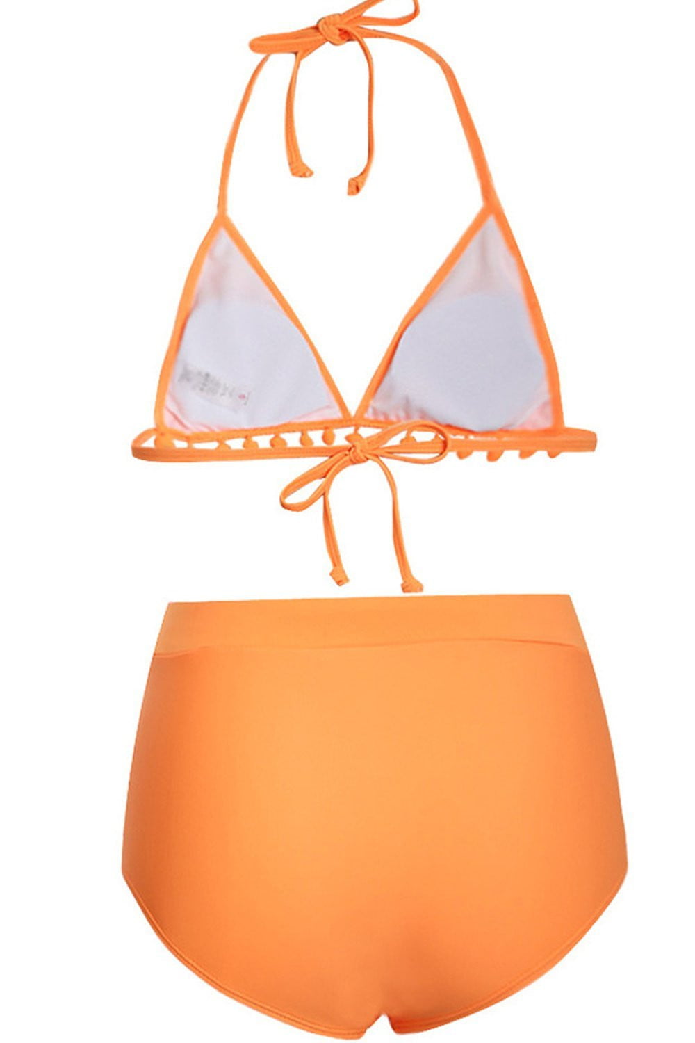 Orange Pom Pom Triangle Halter Bikini Top (2276732862523)