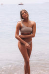 Gingham Lace-Up Side One Shoulder Bikini Top (2302558109755)