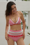 Red White Striped Pom Pom Mesh High Waisted Bikini Bottom (2276733452347)