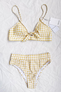 Yellow Check High Waisted Bikini Bottom