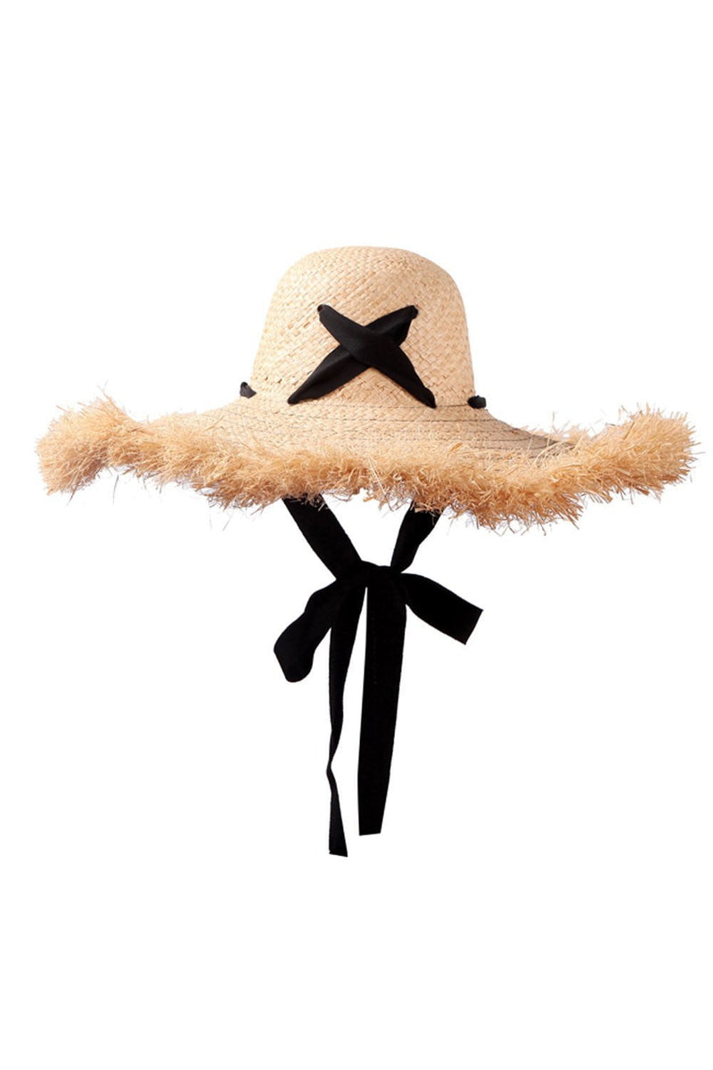 Raffia Straw Edging Hat With Chin Tie (2207890243643)