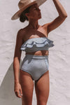 Blue White Striped High Waist Bikini Bottom (2207889686587)