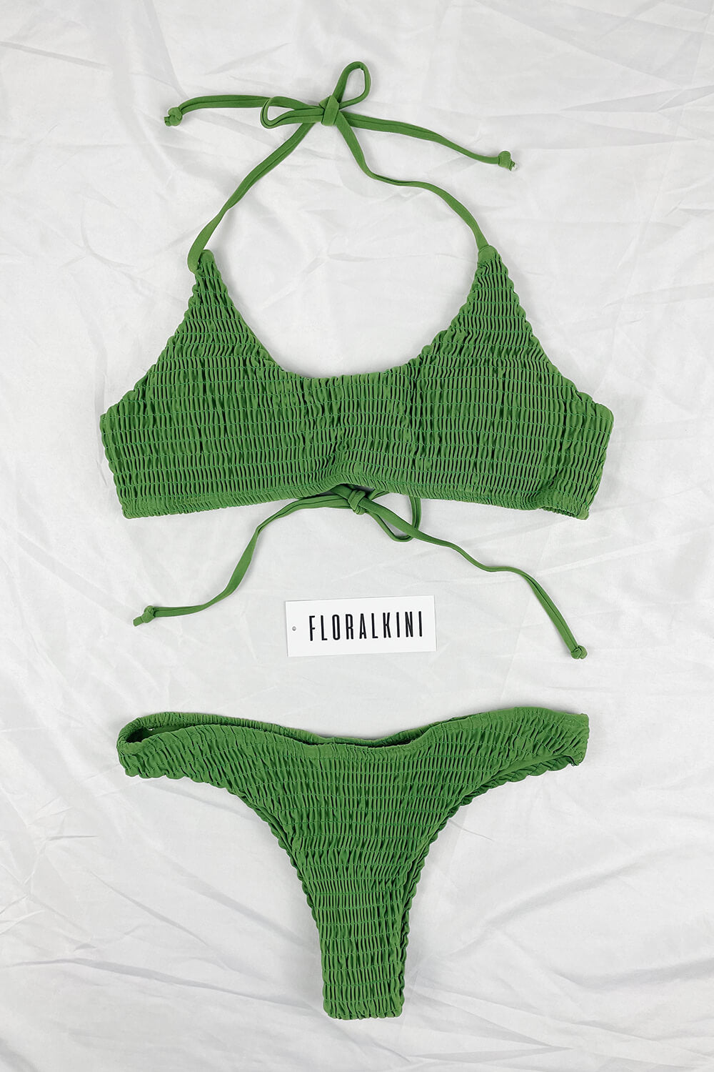 Forest Green Smocked Halter Bikini Top