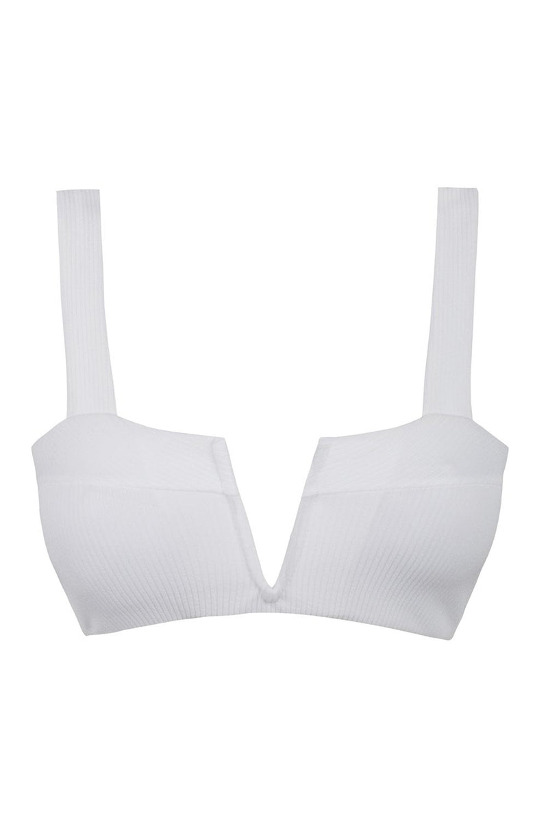 White Ribbed Front V Wire Bikini Top (2109400252475)
