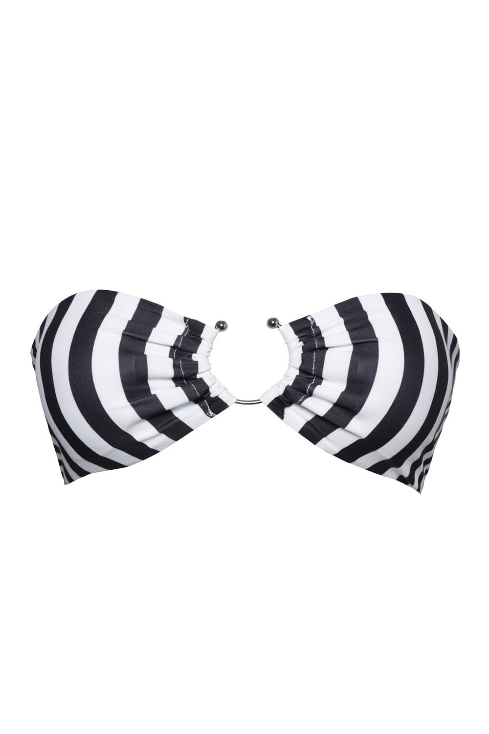 Black White Striped Bandeau Ring Bikini Top (2109400318011)