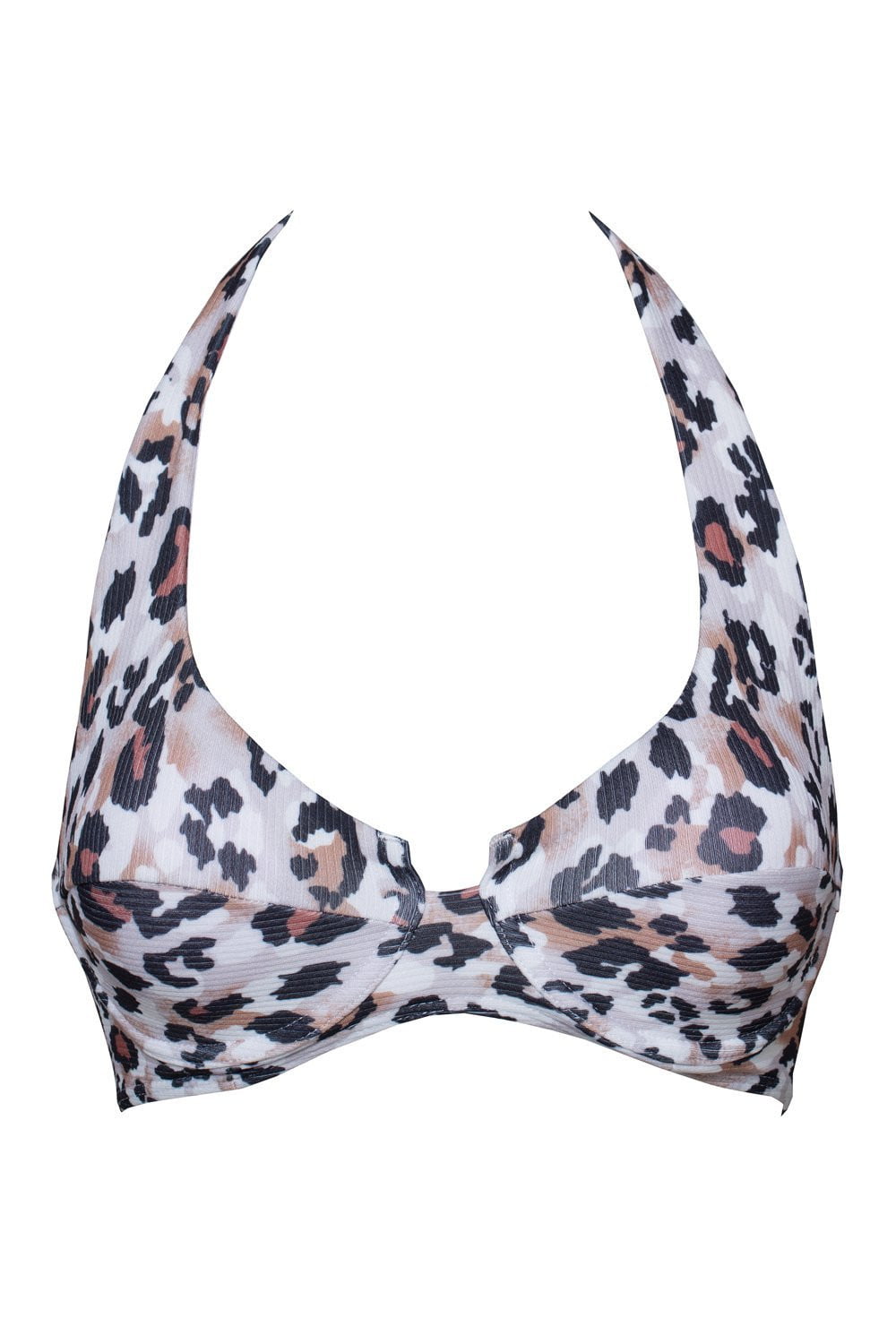 Ribbed Leopard Underwire Halter Bikini Top (2109400449083)