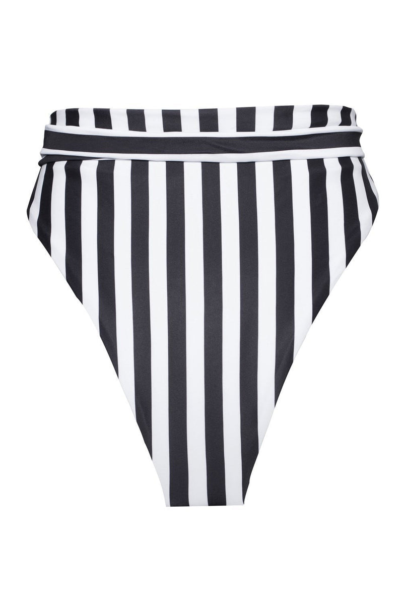 Black White Striped High Waist Belted Bikini Bottoms (2109400645691)