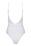 White V-neck Belted One Piece Swimsuit (2079028215867)