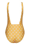 Mustard Polka Dots Bow Tie Front One Piece Swimsuit (2079029264443)