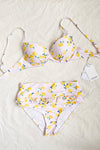 Lemon Print Underwire Ruched Bralette Bikini Top