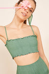 Jade Smocked Ruffle Trim Bandeau Bikini Top