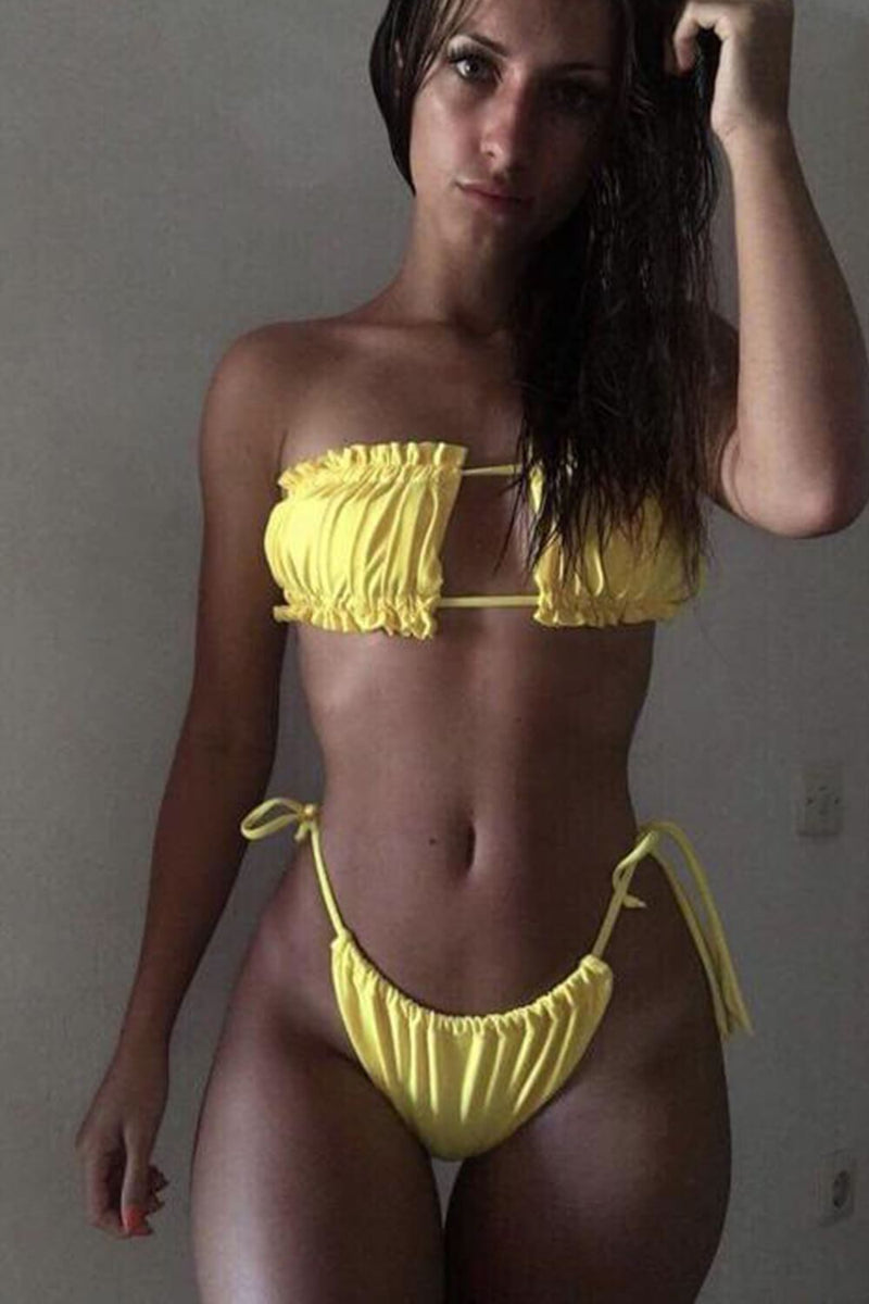Yellow Drawstring Tie Side Bikini Bottoms