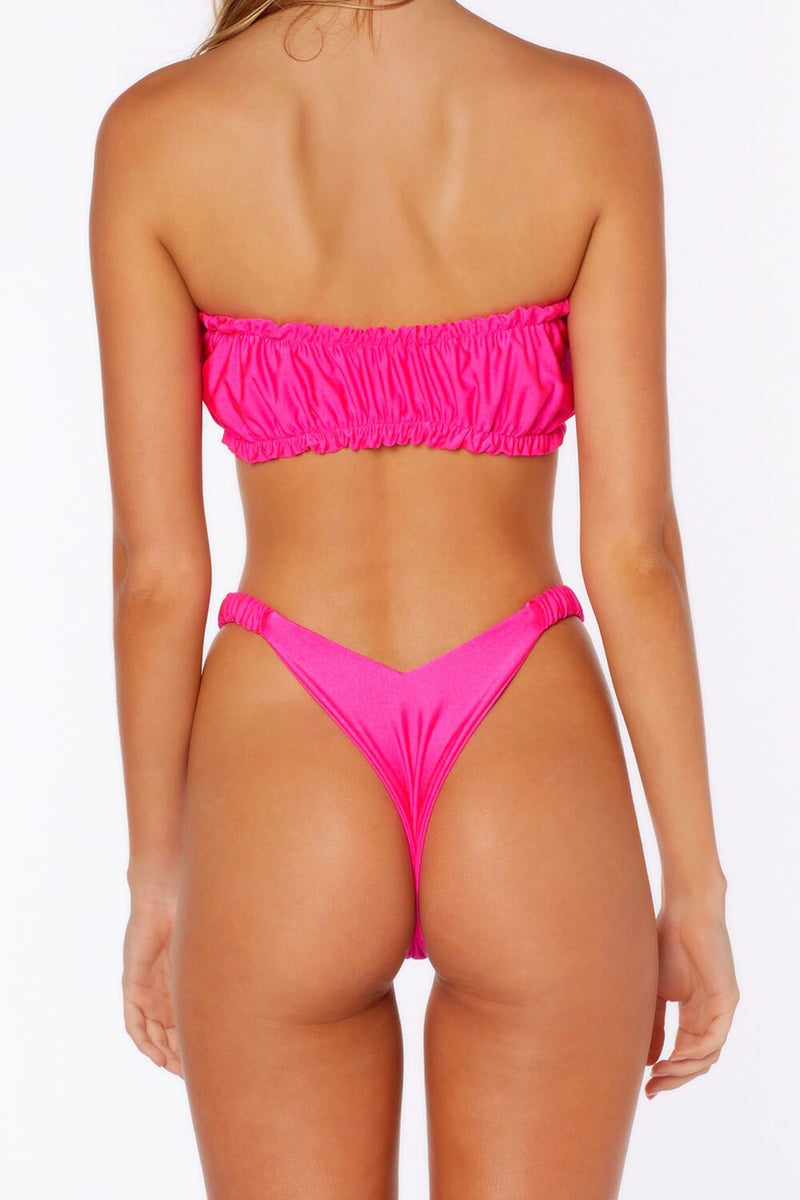 Neon Pink Ruched V Shape Bikini Bottom