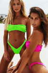 Green Ruched Bandeau Bikini Top