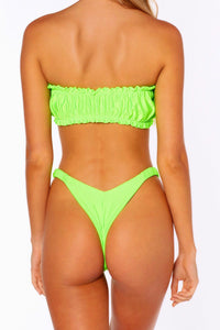 Green Ruched V Shape Bikini Bottom