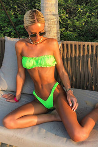 Green Ruched V Shape Bikini Bottom