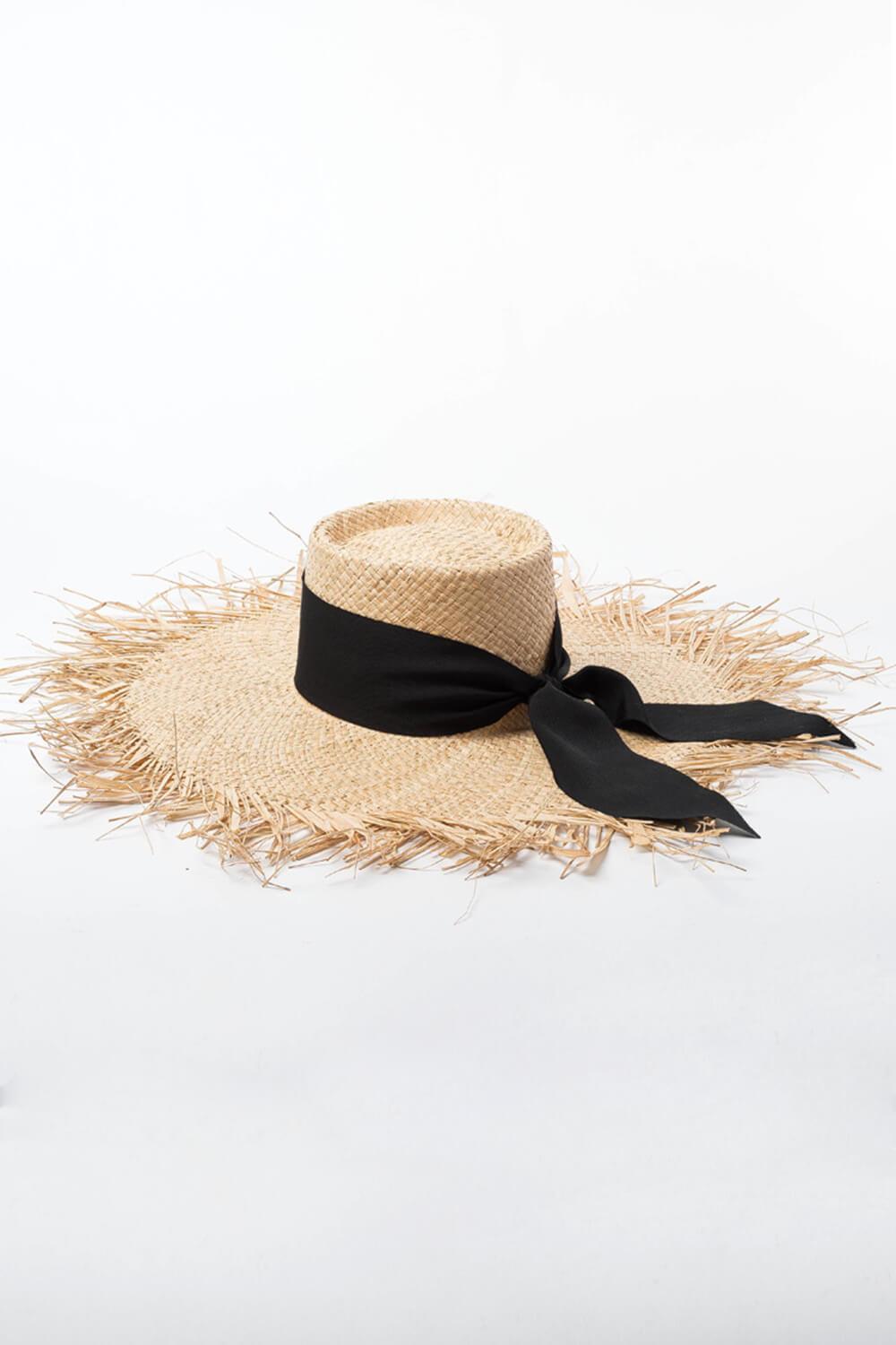 Raffia Straw Open Weave Flat Boater With Bow Ribbon Trim
