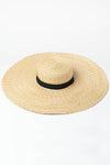Black Ribbon Trimmed Wheat Straw Boater