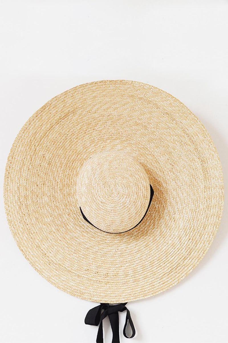 Wheat Straw Extra-Wide Brim Boater With Black Chin Tie