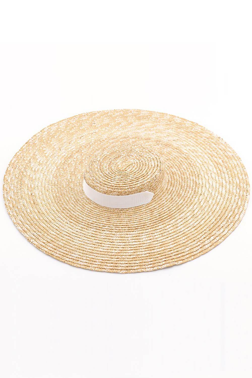 Wheat Straw Extra-Wide Brim Boater With White Chin Tie