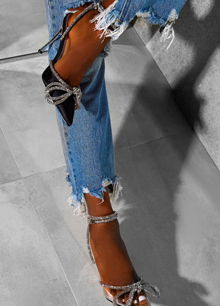 Clear Perspex Wrap Around Diamante Bow High Heel
