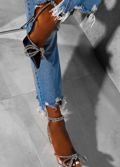 Clear Perspex Wrap Around Diamante Bow High Heel
