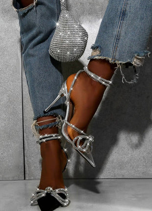 Clear Perspex Wrap Around Diamante Bow High Heel