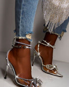 Clear Perspex Wrap Around Diamante Bow High Heel