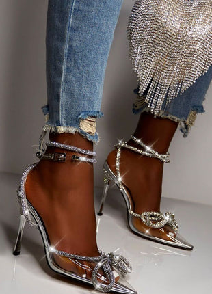 Clear Perspex Wrap Around Diamante Bow High Heel
