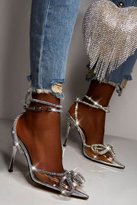 Clear Perspex Wrap Around Diamante Bow High Heel