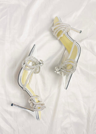 Clear Perspex Wrap Around Diamante Bow High Heel