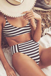 Black & White Striped High Waisted Bikini Bottom