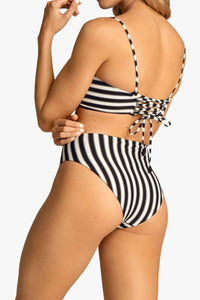 Black & White Striped Lace Back Bikini Top