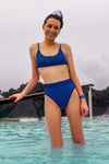 Blue Ribbed Bikini Top