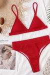 Red Rib Triangle Bikini Top